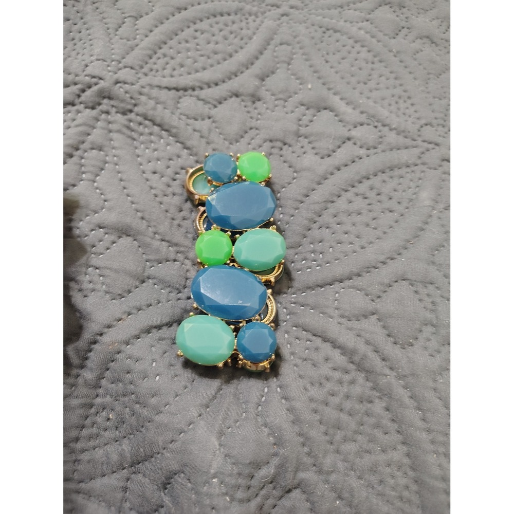 Blue Green Teal Cabochon Cluster Stretch Bracelet Gold Tone Statement Jewelry